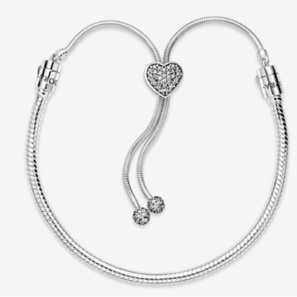 Pandora Moments Pavé Heart Clasp Snake Chain Slider Bracelet